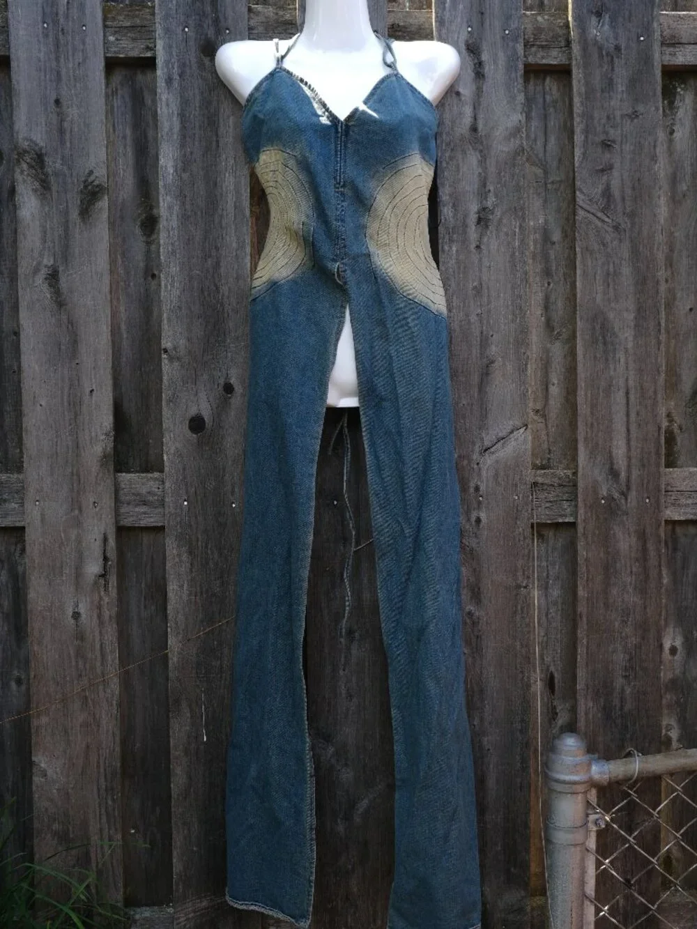 AKIRA Jean Denim Art Top Slimming Cutout Waist Circle Detail Long Panel - Picture 2 of 8